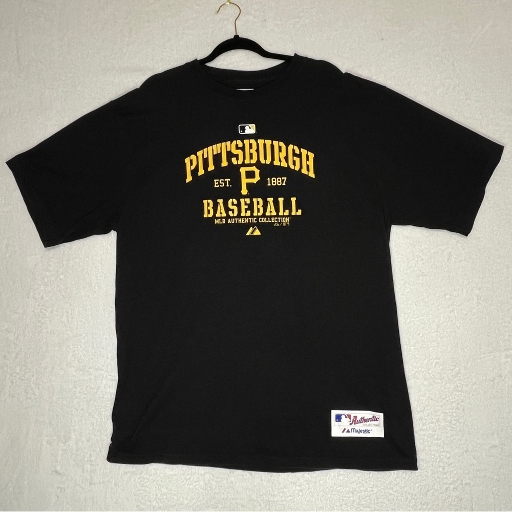 MAJESTIC Mens MLB Pittsuburgh Pirates Mens Short Sleeve T-shirt Black Size Large